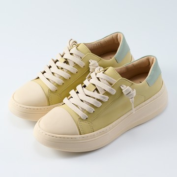 Kuru Mira真皮雙色綁帶厚底休閒鞋-酪梨黃