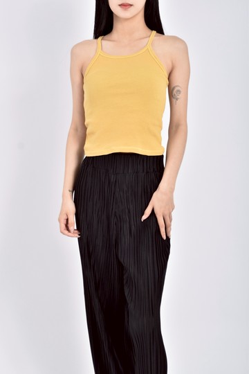 (S) wear to eat質感棉質針織細肩帶黃色上衣