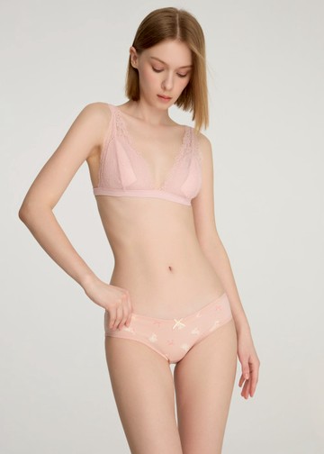 Balletcore．花邊低腰三角內褲(芭蕾粉-兔子蝴蝶結)