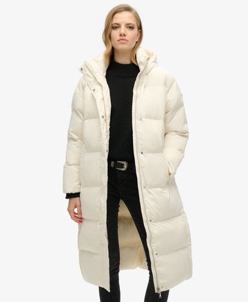 Superdry Women's Women's Hooded Longline Puffer Coat White / Off White - Size: 8 Size: 4