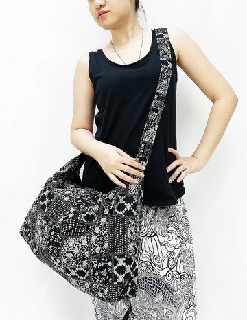 黑棉質包斜挎包單肩包當地佈袋