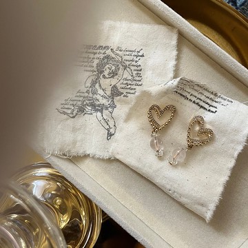 層層的愛 愛心耳環 耳針 粉水晶耳環 白水晶耳環 鋯石耳環