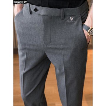 英倫潮牌修身小腳灰色西褲男士商務職業正裝休閑褲子秋季西裝長褲