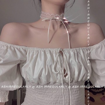 台灣現貨 貓熊繽雰 vintage蕾絲蝴蝶結綁帶少女項鏈鏤 白色空頸鏈項鏈choker項圈雙層鎖骨鏈法式LOLITA女僕