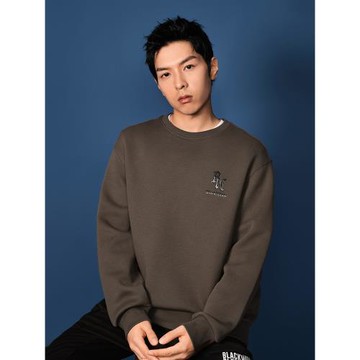 海瀾之家旗下黑鯨HLAJEANS潮牌寬松圓領衛衣男套頭上衣男字母裝飾