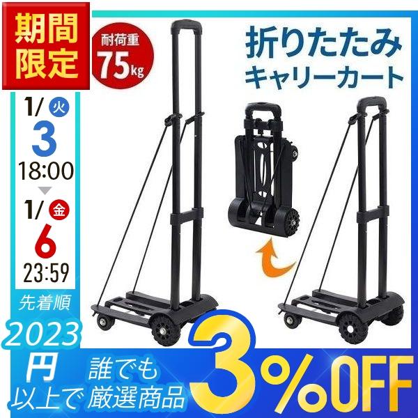 2輪 ショッピングカートハンドキャリー耐荷重75kg 軽量折りたたみ式