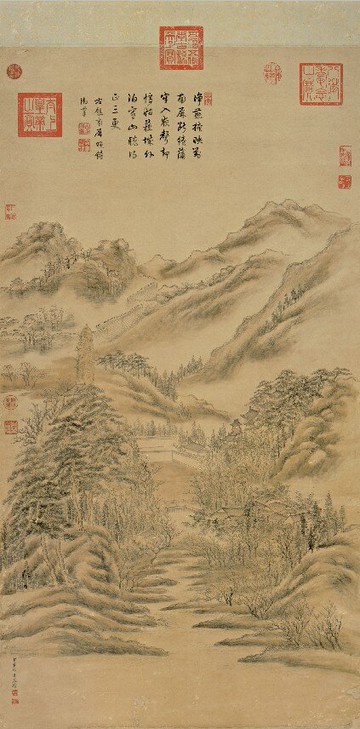 仿古畫 復制 絹本 畫心 清 董邦達 西湖-南屏晚鐘 60-124厘米