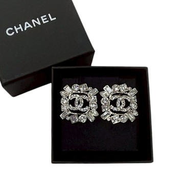 展示品 CHANEL 水鑽雙C水晶耳環 銀色