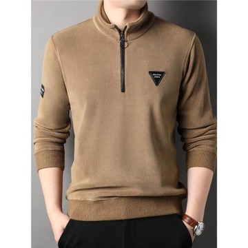 冬季休閑衛衣男士立領半拉鏈雙面絨T恤潮流男裝加絨加厚保暖上衣