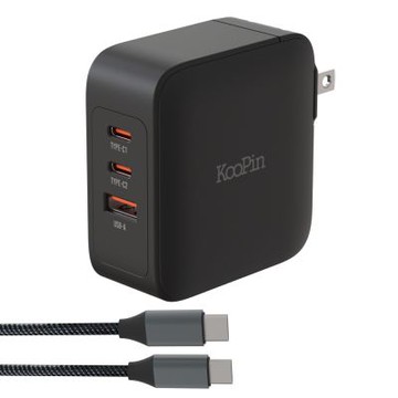 【KooPin】GaN氮化鎵100W 手機平板筆電極速充電器(附贈快充線)