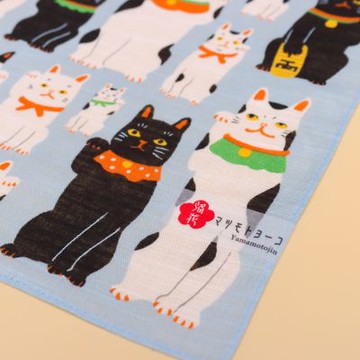 京都手帕-洛花系列-招財貓