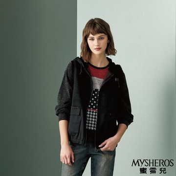 【MYSHEROS 蜜雪兒】工業風雙口袋抽繩連帽背心-黑