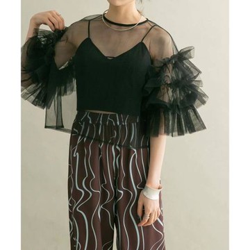 KF 夏季新款 大人氣 層層荷葉邊袖子 圓領薄紗上衣T恤女