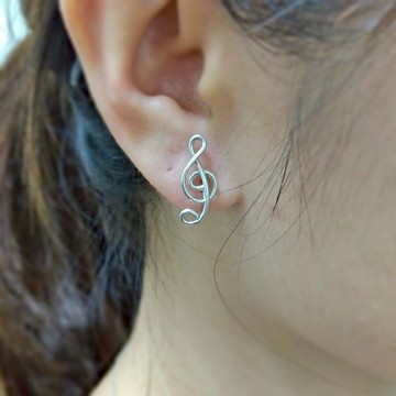 高音譜號U型夾式耳環(單只) 925純銀