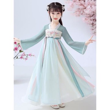 兒童漢服女童夏裝古裝超仙飄逸齊胸襦裙中小學生中國風女孩演出服