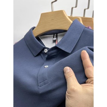 下擺開叉100%純棉帶翻領POLO衫男士短袖t恤夏季中年爸爸半袖上衣