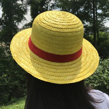 路飛草帽圓頂漁夫帽男手工編織黃色夏季帽子女動漫兒童海賊王cos
