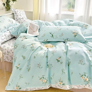 J-bedtime 床寢時光 100%純棉床包枕套3件組 台灣製 S9305L-H  床包 + 枕套 2個  雙人加大  花藝坊