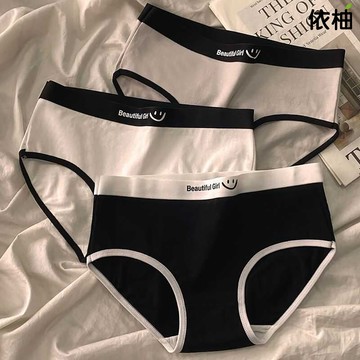 【免運🔥台灣出貨】韓版笑臉女生內褲 女士內褲 簡約風学生內褲女生 純棉內褲 中腰透氣三角內褲 內衣褲 女性內褲