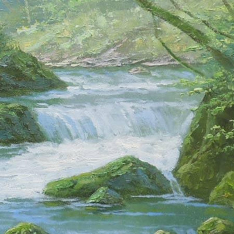 絵画 油絵 道尾紀良 肉筆油絵 風景画 奥白川の清流 絵画 油絵 道尾紀良 肉筆油絵 風景画 奥白川の清流 道尾紀良