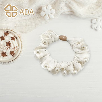 ADA韓風珍珠紗織小圈束米色