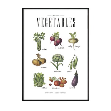營養蔬菜集  有機蔬菜海報  50 x 70cm  黑色