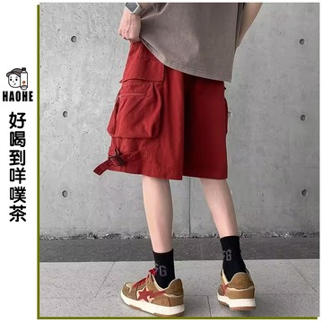 微彈 復古 日系 百搭寬松直筒褲 工裝短褲 五分休閑褲 潮 男 口袋裝飾 純棉 精品 ✨ 好喝到咩噗茶 ✨