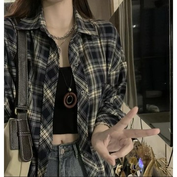 【ʟɪᴏɴɴ現貨】韓系藍色格子長袖襯衫 格子襯衫 女裝 秋天女裝 春秋女裝 春天女裝 女生襯衫 春秋裝 韓國女裝