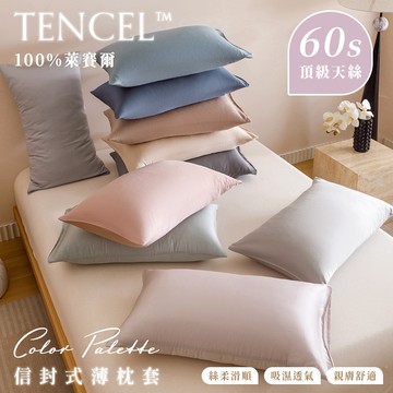 【暐可家居】100% TENCEL™ 60支裸睡天絲 信封式薄枕套 經典素色【2入組 花色任選】300織 銀離子抗菌