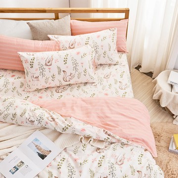 床包枕套組-雙人加大 / 精梳純棉三件式 / 尋覓夥伴 台灣製