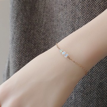 月光石 切角車輪珠 14Kgf 包金手鍊 多層次手鍊