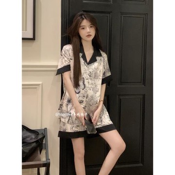 新中式高級感氣質睡衣女夏天冰絲新款套裝襯衫薄款短袖短褲家居服