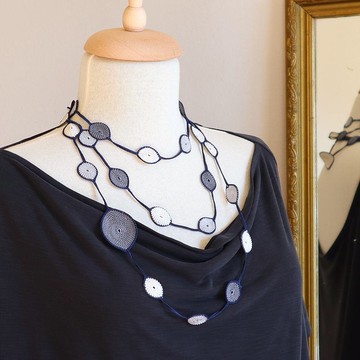 蕾絲編織 180cm 頸鍊【DROP】單色海軍藍