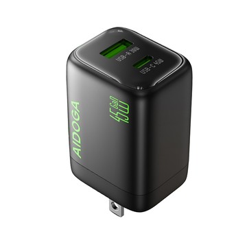 AIDOGA 雙孔 PD3.2快充 Type-C+USB-A GaN氮化鎵充電器充電頭 45W QC4+ 黑色 支援iPhone/安卓/手機/平板/筆電