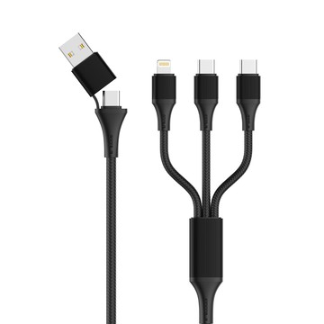 LDNIO 100W全域能 六合一快充線 USB-A+Type-C to Type-CX2+Lightning 雙Type-C輸出 傳輸充電線(1.2M)