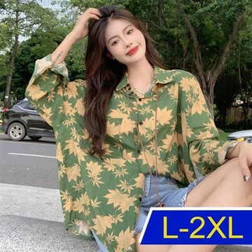 【韓國K.W.】法式滿版印花加碼自在自然襯衫上衣外套(防曬/長袖襯衫/長袖上衣/薄外套)