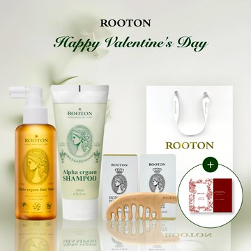 快速出貨【ROOTON】情人節快樂！髮根噴霧150ml+甦活植萃洗髮精200ml+沐浴膠5ml+身體乳5ml+甦活養髮梳+棉麻束口袋+情人節小卡+燙金禮袋