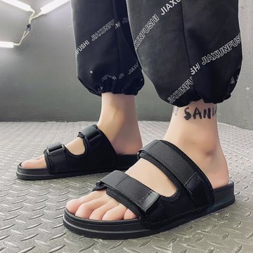 大碼涼拖鞋男45腳受傷腳腫加寬叫肥46休閑外穿可調節腳背高一字拖