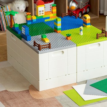 繽紛積木造型摺疊收納箱25L(送台製積木1kg)-多色可選 深綠蓋