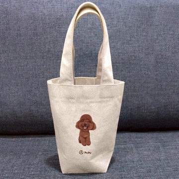 貴賓-坐姿---台灣製棉麻布-文創柴犬-提袋-環保飲料袋-蒼蠅星球