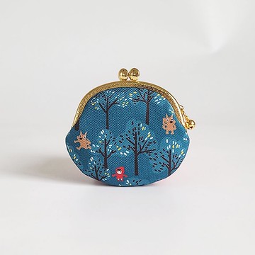 防潑水小蛋零錢包 口金包鑰匙圈 印花布包-森林裡捉迷藏 水鴨藍