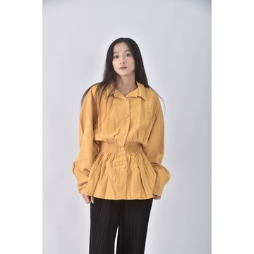 (L) luv it韓牌質感收腰黃色長袖上衣二手衣