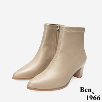 Ben&1966高級彈力羊皮尖頭個性短靴-杏(247052)