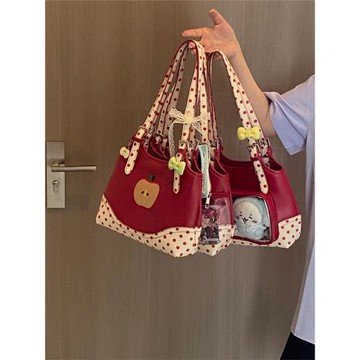 錢一波痛包｜紅色蘋果刺繡波點10cm娃包單肩包可愛小食量吧唧禮物