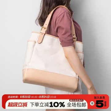 玩兒！復辟好物！手工制作帆布拼接真皮復古單肩托特包女式手提包