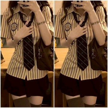 【Plump】100kg內可穿 大尺碼女裝 夏裝 學院風 鹽系穿搭 高級感 JK製服 襯衫+裙子兩件套 女生套裝