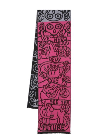Walter Van Beirendonck - illustration-style wool scarf - unisex - Wool - One Size - Pink