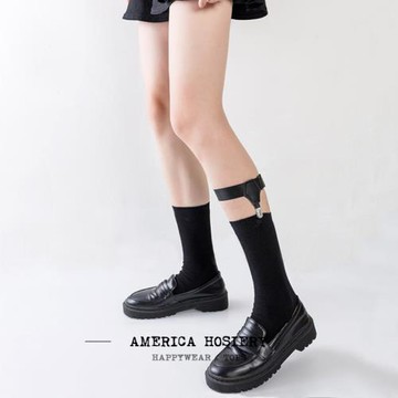 春秋款襪子女黑色jk中筒襪綁帶小腿襪朋克襪夾腿環長襪潮防滑棉襪