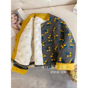 立體花朵羽絨服女冬季2024新款韓版寬松設計感小眾時尚羊毛絨外套