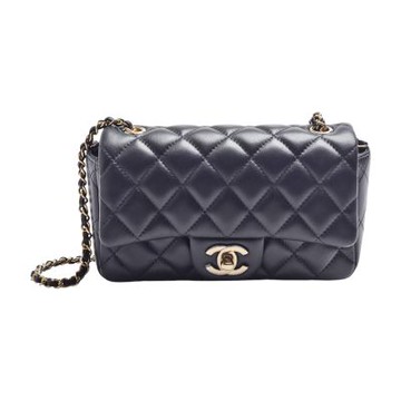 CHANEL 經典 Mini Flap 雙C LOGO 菱格紋小羊皮斜/肩背包(黑色)